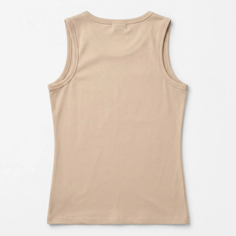 Blusa Básica Suave Sin Mangas Para Mujer Apx-0214 Aspik® Beige Lisa Ch