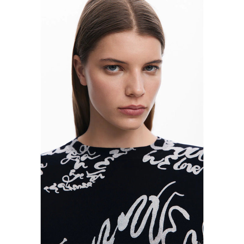 Suéter Ligero Para Mujer 25swjf04/2000 Marca Desigual® Negro Letras S