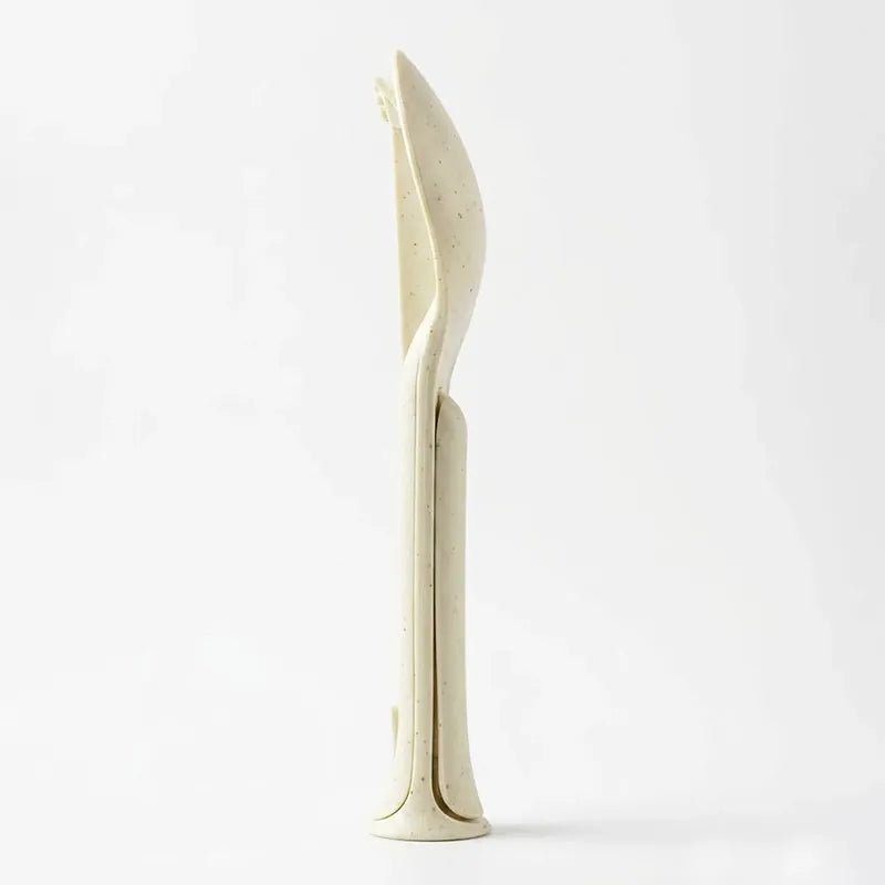 Set Cubiertos Portatil Cuchara+tenedor+cuchillo De Plastico Beige 1819-25