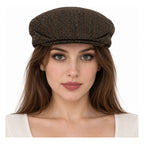 Boina Gorra Casual Retro Para Mujer Atemporal Marron Ch Rayas