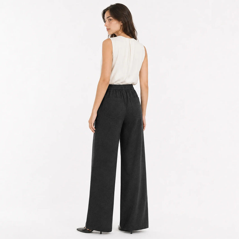 Pantalon Ligero Holgado Para Mujer Mod.27592 Marca Stop® Negro Lisa Eg