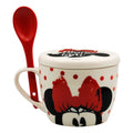 Taza Sopera Con Tapa/cuchara De Porcelana 580ml Crema Minnie 1754-66