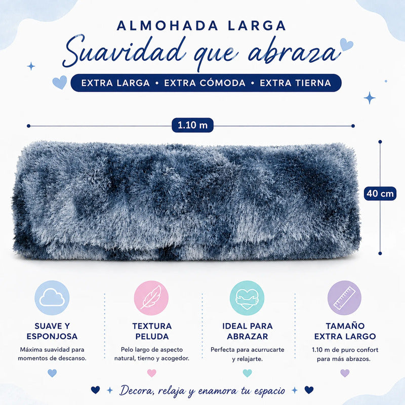 Almohada Abrazable Peluda 110cm X 40 Cm Marca Pillow Lart® Azul Oscuro