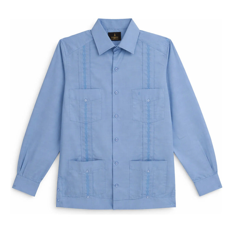 Guayabera Para Caballero Mod.mo012152 Marca Monsieur® Azul Cielo M