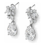 Aretes Elegantes Mujer Bisutería Fina Zirconias Corte Pera Plateado