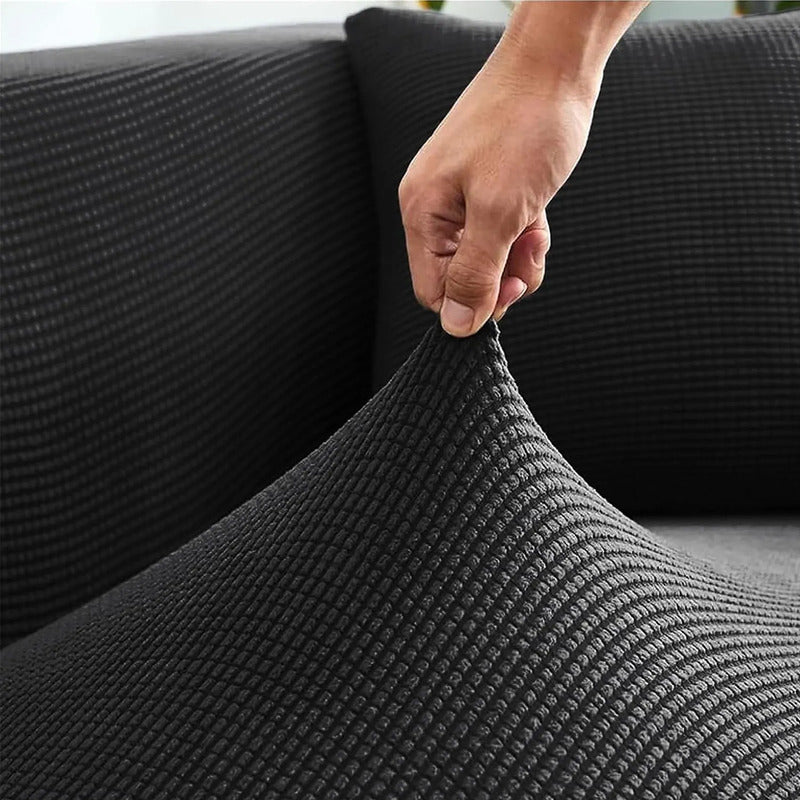 Cubre Sala Set 3 Piezas Estirable Ajuste Perfecto Blank &co® Negro Geométrico