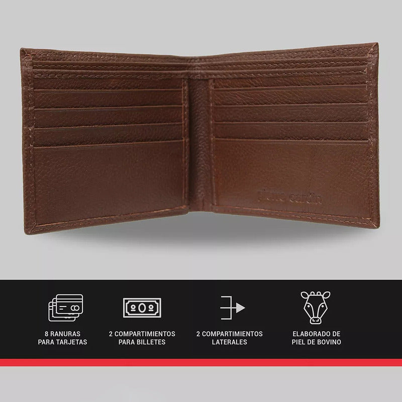 Cartera De Hombre Mod. P70-0190-7 Marca Pierre Cardin® Chocolate Liso