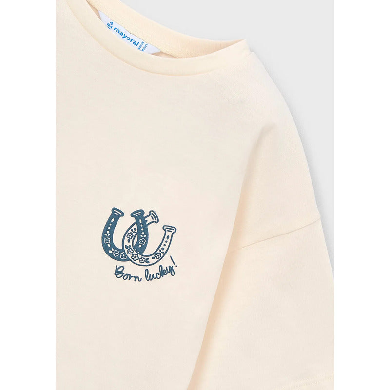 Blusa Con Mascada Para Niña Mod.3009 Marca Mayoral® Hueso Lisa 7 Años