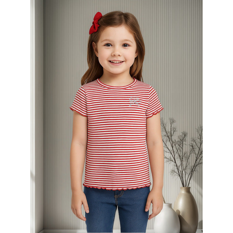 Blusa De Niña Mod.3042 Carmín Marca Mayoral® Rayas Carmín 3 Años