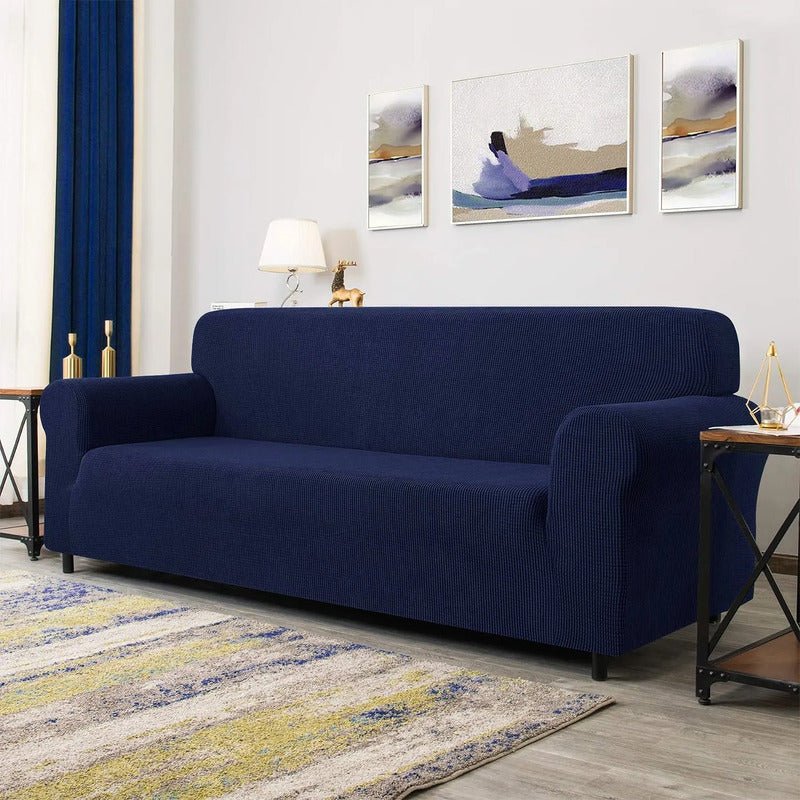 Cubre Sala Set 3 Piezas Estirable Ajuste Perfecto Blank &co® Azul Oscuro Geométrico