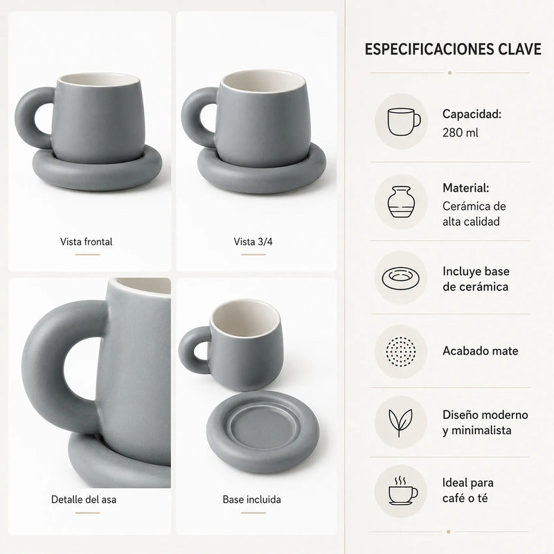 Taza Con Base De Cerámica Mate Mod.1744-84 Top Choice® Azul Acero Liso