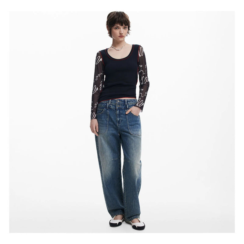 Blusa Casual Para Mujer Con Diseño Artístico Marca Desigual® Multicolor 25swtkaj