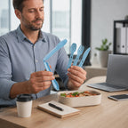 Set Cubiertos Portatil Cuchara+tenedor+cuchillo De Plastico Celeste 1819-24