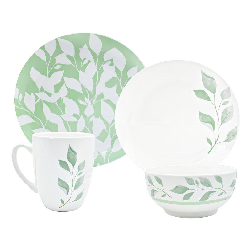 Vajilla Porcelana Fina Alemana Naturaleza Botánica 4p 16pzas Color Blanco/azul