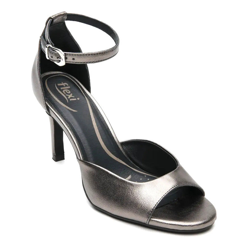 Sandalias Tacón 8.5cm Formales Para Dama Estil.140503 Flexi® Antimonio Brillante 24.5 Mx