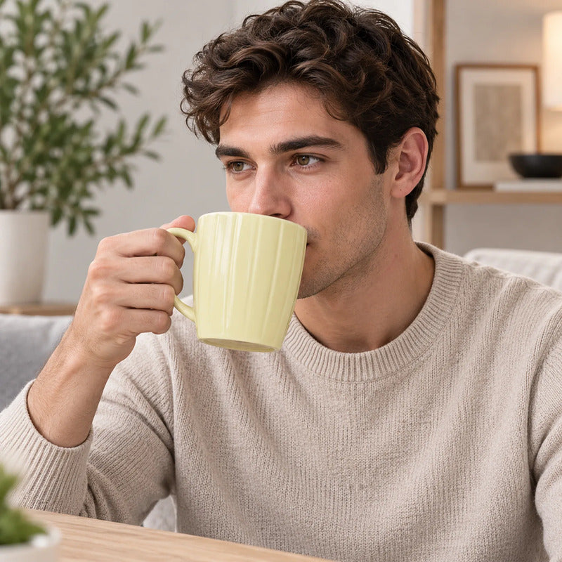 Taza De Cerámica Acanalada 370ml Estilo Nórdico Amarillo 1744-98 Acanalada