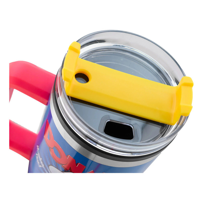 Termo Doble Pared Con Asa Y Popote 1.2 L Diseños Animados