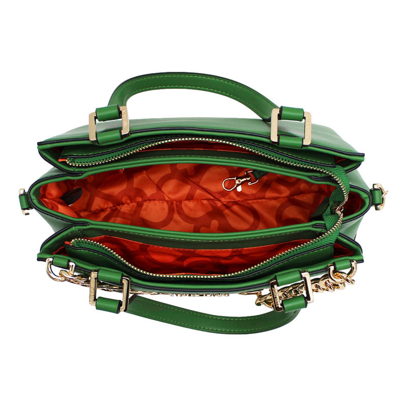 Bolso De Mano Para Mujer Mod. Ji 2348 Marca Jaime Ibiza® Verde Lisa Níquel