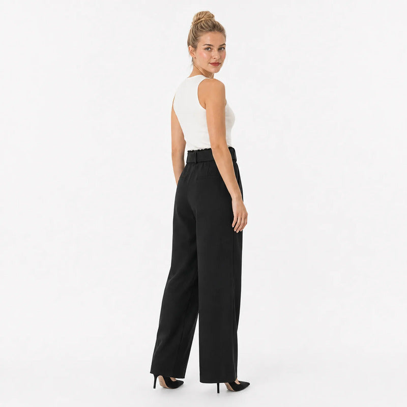 Pantalon Con Cinturon Para Mujer Mod. Kf099 Marca Julys® Negro Lisa G