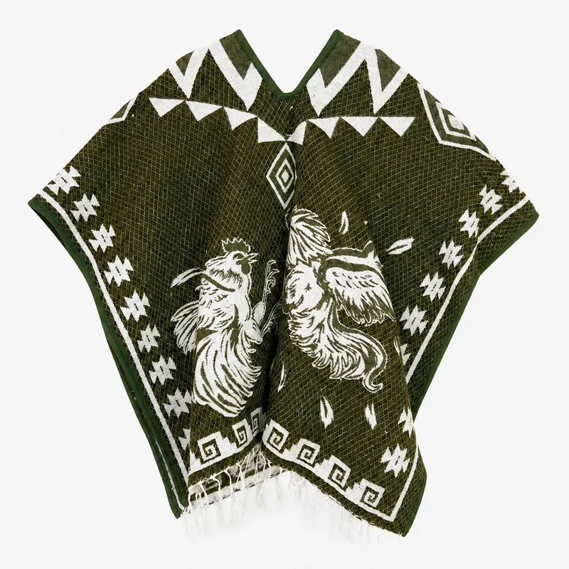 Jorongo Gaban Artesanal Mexicano Colores Gallos Verde Musgo Gallos Xg