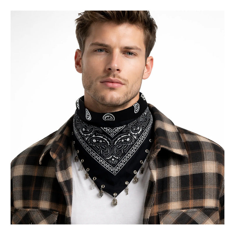 Paliacate Tradicional Multiusos Accesorio Unisex 55x55cm Negro Geométrico Unitalla