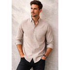 Camisa Semiformal Para Hombre Mod.b61203 Marca Bobois® Kaky Cuadros 2xg