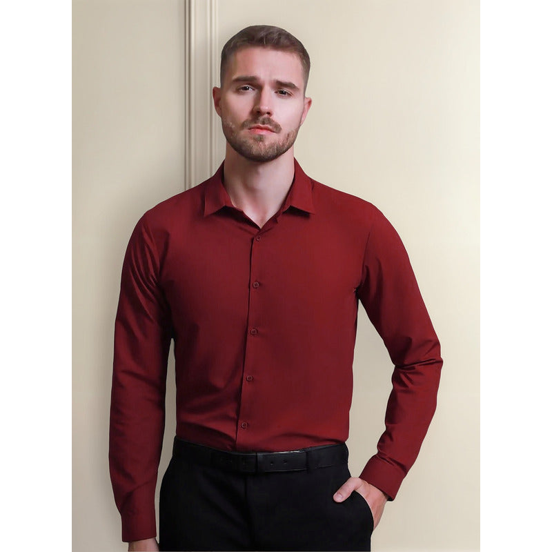 Camisa De Hombre Formal Mod. Cccn1273 Marca Lob® Bordó Liso Ch