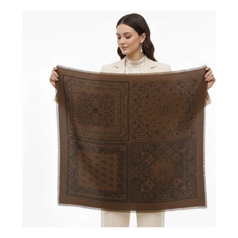Chalina Chal Elegante Suave Para Mujer 130x130cm Marrón Geométrico Unitalla
