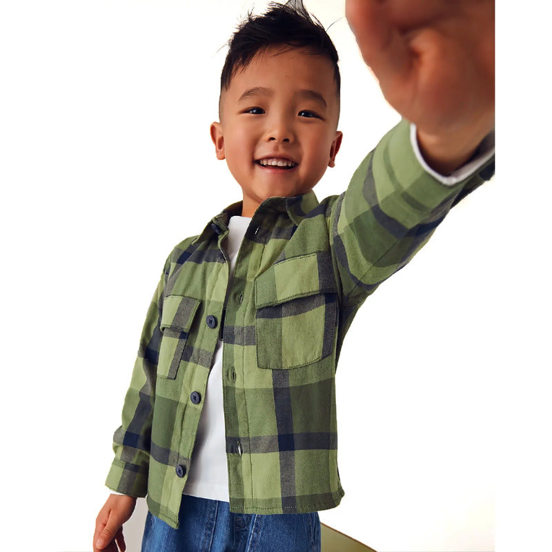 Camisa De Cuadros Para Niño Mod.4123 Marca Mayoral® Verde Olivo Cuadros 4