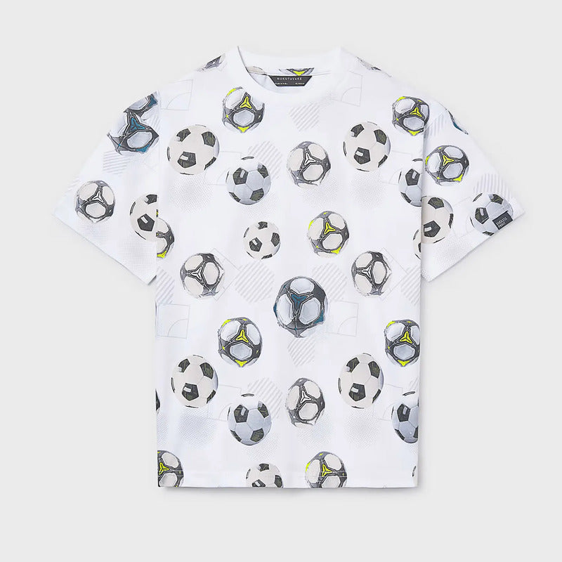 Playera Infantil Y Juvenil 6038 Marca Nukutavake Mayoral® Blanco Pelotas 18 Años Lisa