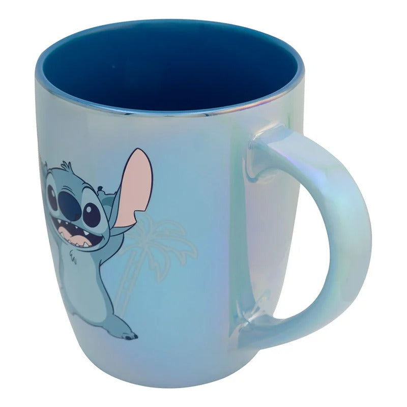 Taza Tarro Grande De Cerámica Iridiscente 740ml Stitch Agua