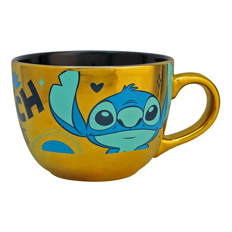 Taza Tarro De Cerámica Metalizado 700ml Mod. Stitch Multicolor Stitch