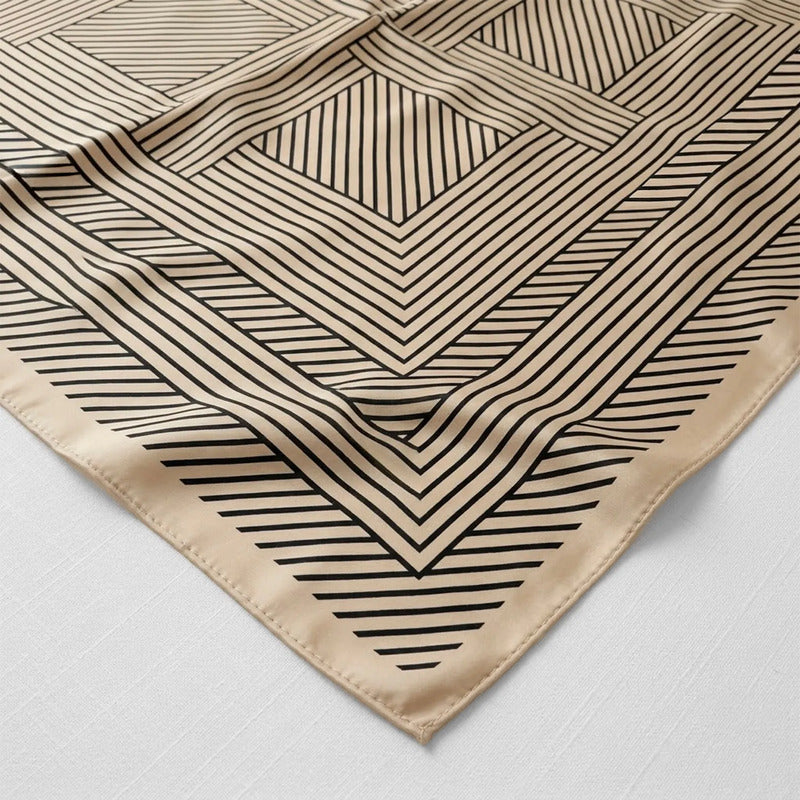 Mascada Ejecutiva De Satín Cuadrada Fina Para Mujer Multicolor Geométrico Beige Unitalla