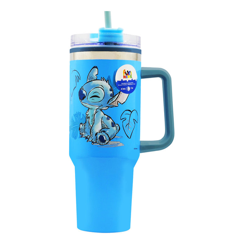 Termo Doble Pared Con Asa Y Popote 1.2 L Diseños Animados