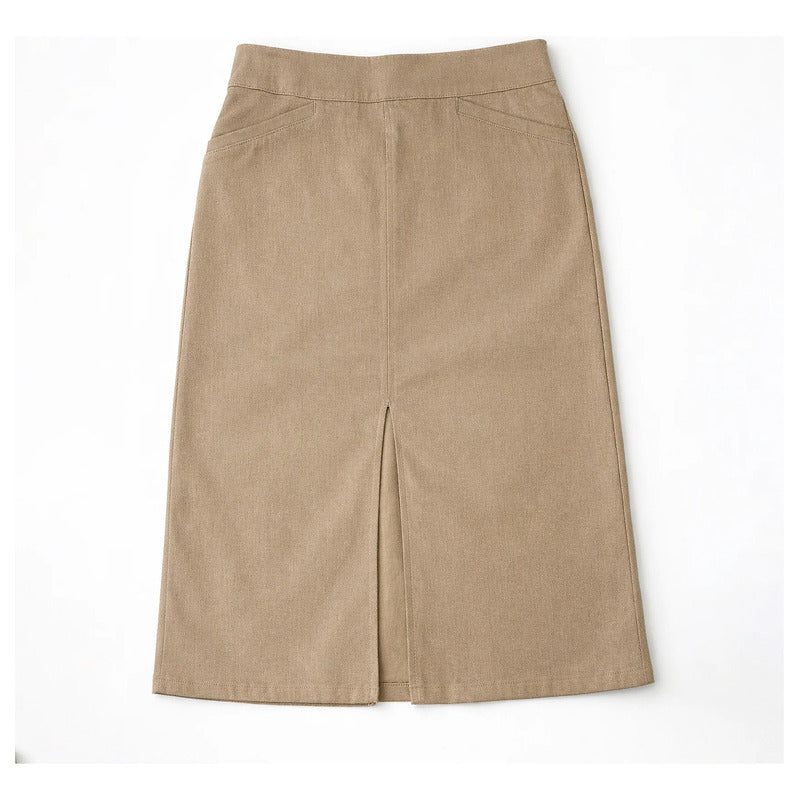 Falda Casual De Tiro Alto Con Slit Frontal Marca Stop® Beige Lisa M