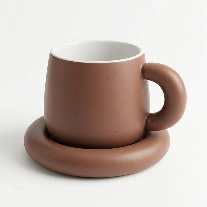 Taza Con Base De Cerámica Mate Mod.1744-84 Top Choice® Marrón Claro Liso