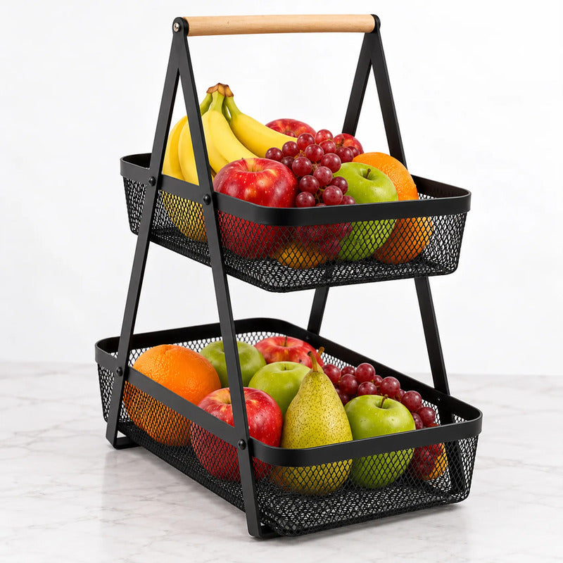Frutero De Doble Piso Rectangular De Malla De Hierro Nuvó® Negro 1759-166