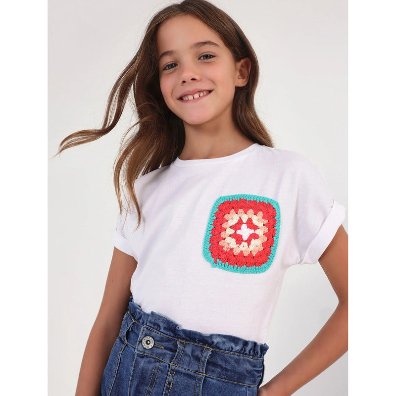 Blusa Corta Para Niña Mod.6047 Marca Mayoral® Blanco Carmín 16