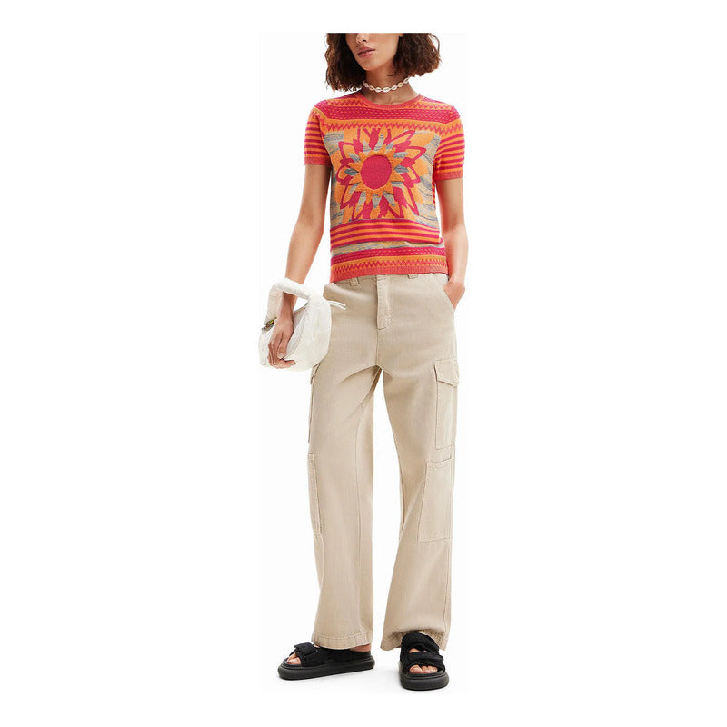 Blusa Casual Para Mujer Con Diseño Artístico Marca Desigual® Multicolor 24swtk74