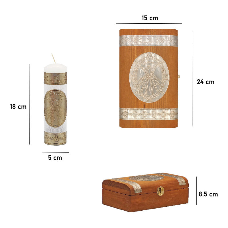Set Para Bautizo Vela+concha+toalla+caja De Madera