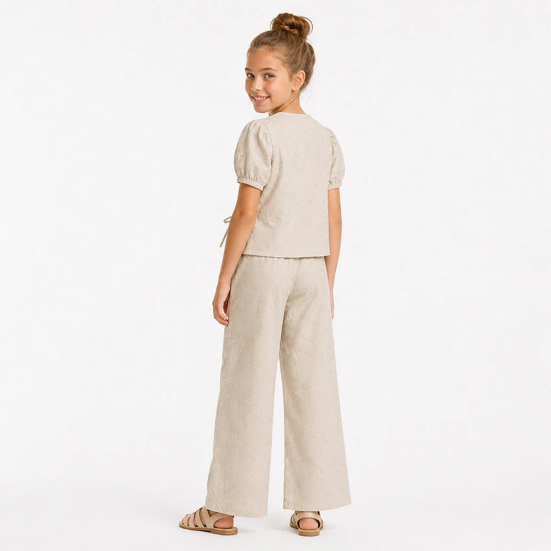 Conjunto Pantalón+blusa Con Bordados 6559 Marca Mayoral® Arena Floral 12 Años