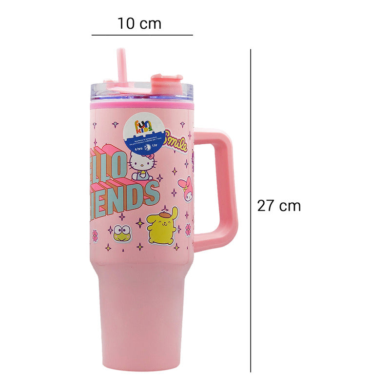 Termo Doble Pared Con Asa Y Popote 1.2 L Diseños Animados