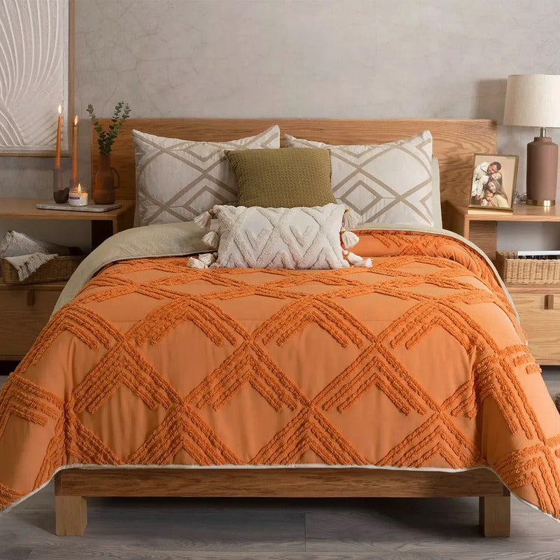 Cobertor Austral Matrimonial Maple Marca Vianney® Geométrico Naranja