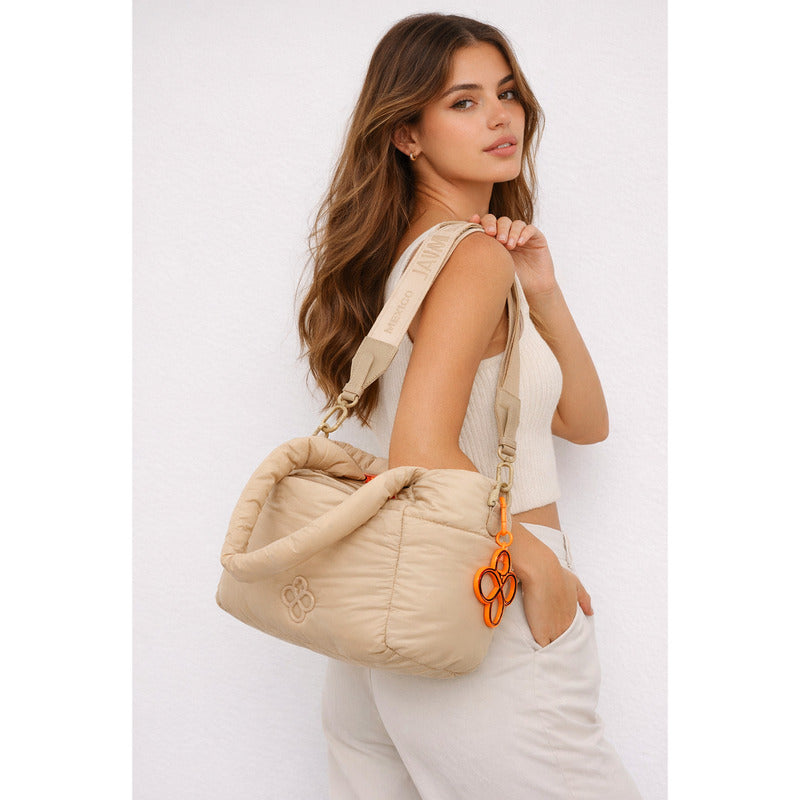 Bolso Tote Para Dama Mod. Ji 2821 Marca Jaime Ibiza® Crema Lisa