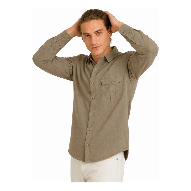 Camisa Lino Regular Fit Para Hombre Mod. Le2604 Roosevelt® Terracota Lisa G