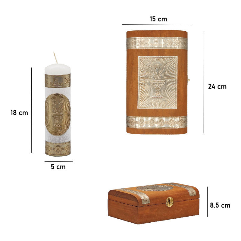 Set Para Bautizo Vela+concha+toalla+caja De Madera