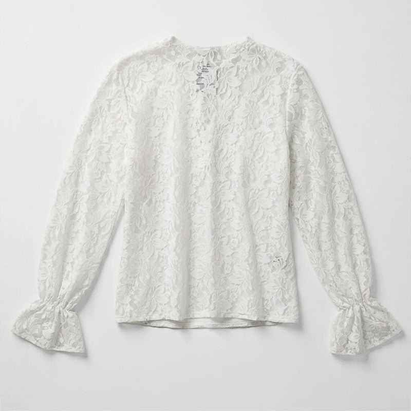 Blusa Tipo Encaje Para Mujer Mod. Mj725 Marca Julys® Blanco Encaje Ch