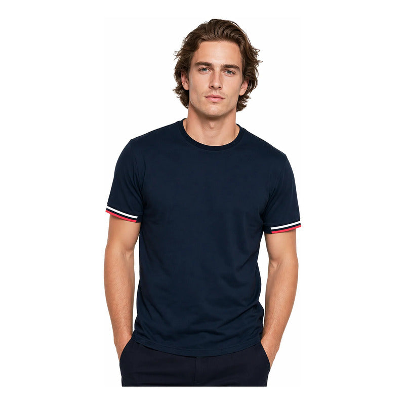 Playera Casual Para Hombre Mod. A61404 Marca Bobois® Azul Marino M Lisa