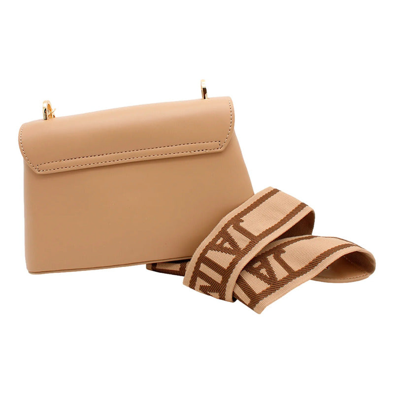Bolso Crossbody Mod. 2432 Para Mujer Marca Jaime Ibiza® Taupe Lisa/rayas Oro Marrón Claro