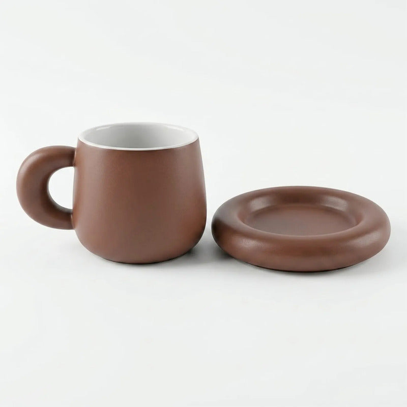 Taza Con Base De Cerámica Mate Mod.1744-84 Top Choice® Marrón Claro Liso